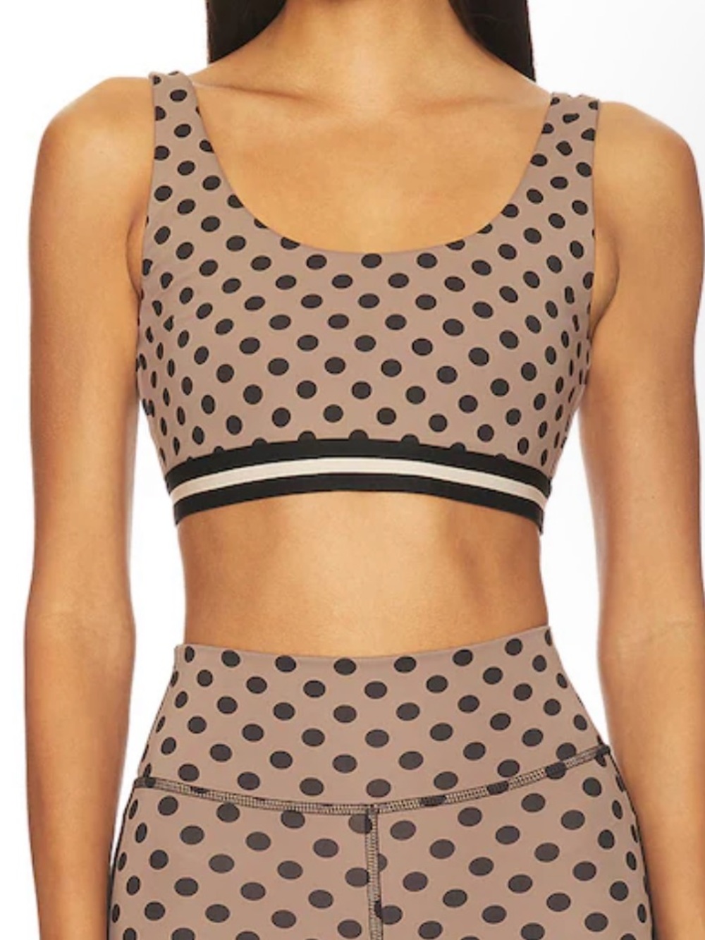 Polka‎ Dot Scoop Neck Sports Bra - Taupe/Black strut-this sports bra